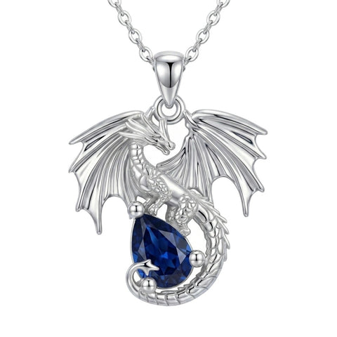 Sterling Silver Dragon Birthstone Necklace Jewelry Gifts for Dragon Lovers, Birthday Anniversary