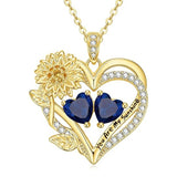 14K Gold  Plated Double Birthstone Heart Sunflower Necklace for Women