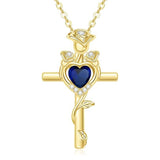 14K Gold Plated Birthstone Rose Cross Necklace for Women Faith Jewelry Gift