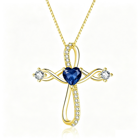 14K Gold Plated Heart Birthstone Infinity Religious Cross Pendant Necklace for Women