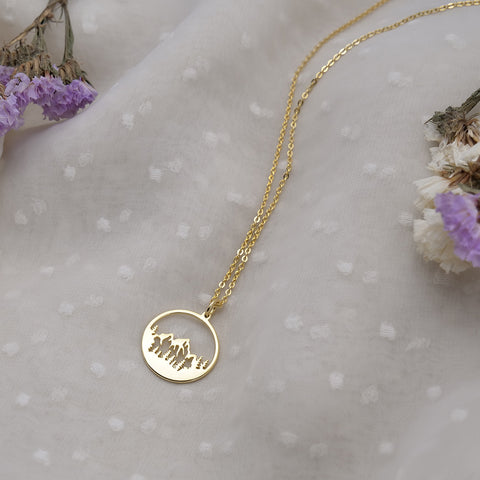 14K Gold Mountain Necklace Wanderlust Necklace Forest Necklace