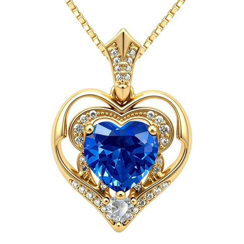 14K Gold Plated Birthstone Double Heart Pendant Necklace Love Jewelry Anniversary Birthday Mother's Day Valentine's Day Gift