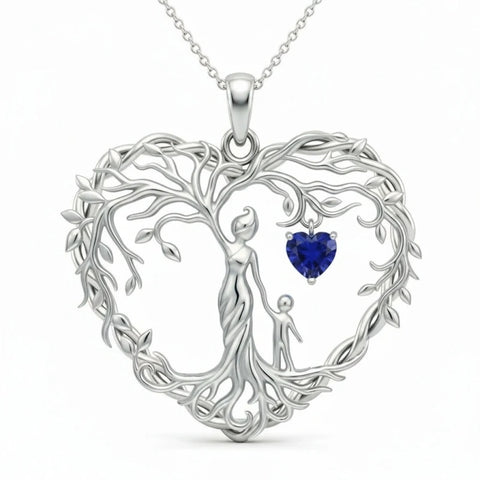 Sterling Silver Heart Pendant Birthstone Tree of Life Mother Child Family Necklace