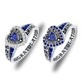 Sterling Silver Personalized Birthstone Engraved Class Rings for Women, College Senior High School Ring