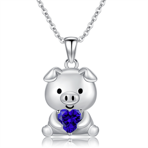 Sterling Silver 12 Month Birthstones Pig Pendant Necklace
