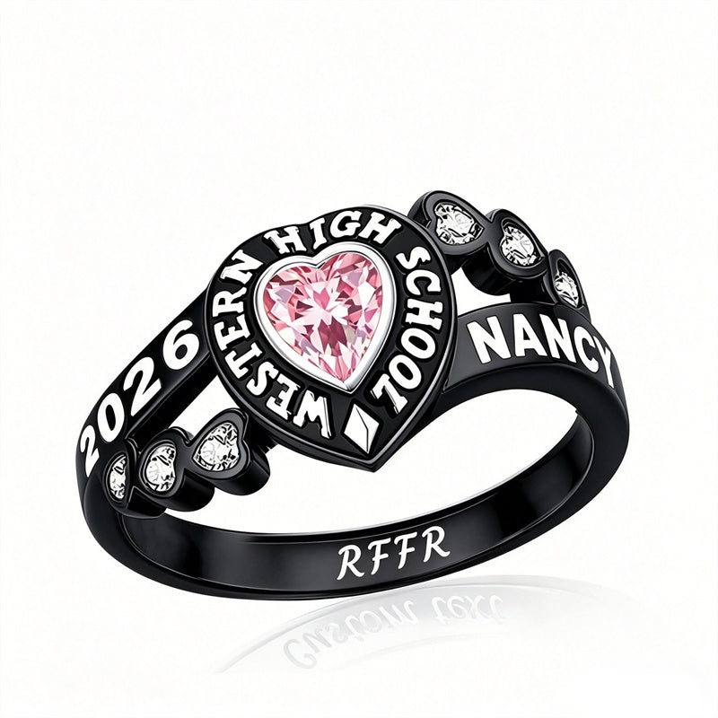 Sterling Silver Personalized Birthstone Engraved Class Rings for Women, College Senior High School Ring
