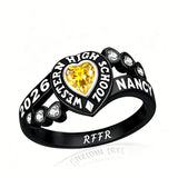 Sterling Silver Personalized Birthstone Engraved Class Rings for Women, College Senior High School Ring