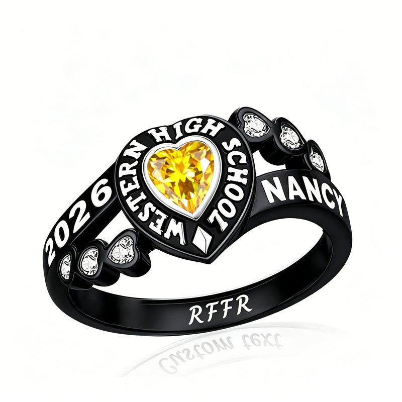 Sterling Silver Personalized Birthstone Engraved Class Rings for Women, College Senior High School Ring