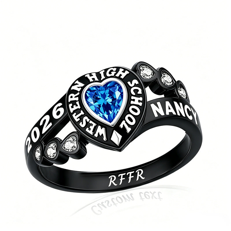 Sterling Silver Personalized Birthstone Engraved Class Rings for Women, College Senior High School Ring