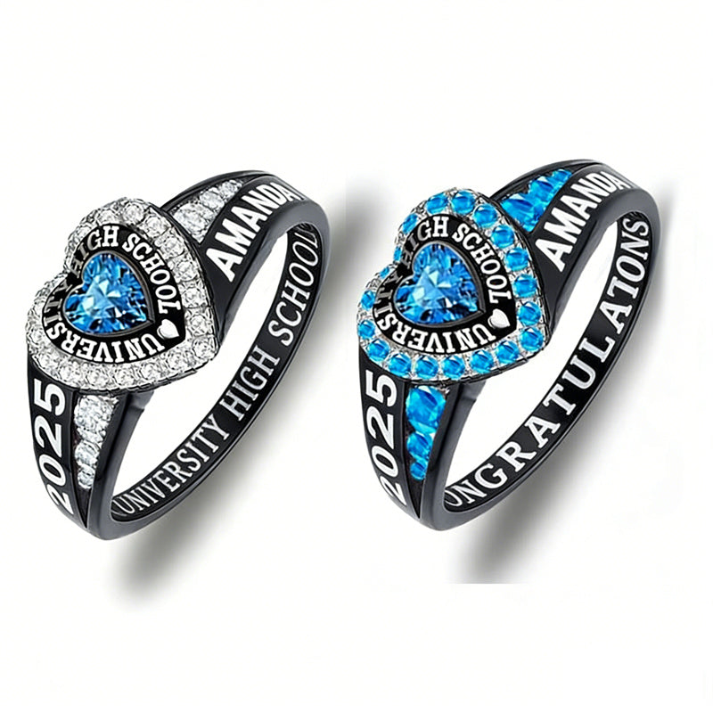 Copper Personalized Birthstone Engraved Class Rings for Women, College Senior High School Ring