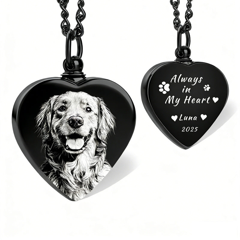 Stainless Steel Personalized Photo Engraved Heart Urn Necklace for Ashes