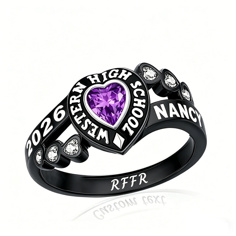 Sterling Silver Personalized Birthstone Engraved Class Rings for Women, College Senior High School Ring
