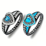 Copper Personalized Birthstone Engraved Class Rings for Women, College Senior High School Ring