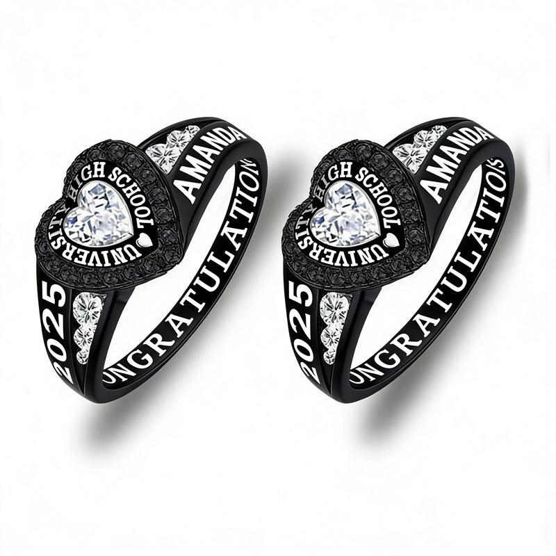 Copper Personalized Birthstone Engraved Class Rings for Women, College Senior High School Ring
