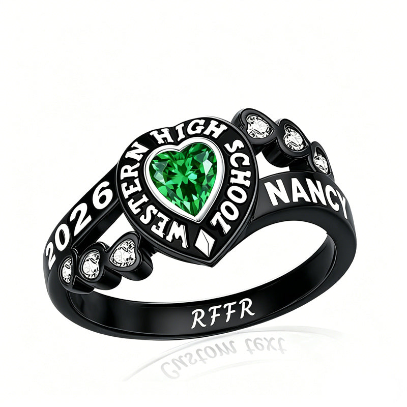Sterling Silver Personalized Birthstone Engraved Class Rings for Women, College Senior High School Ring