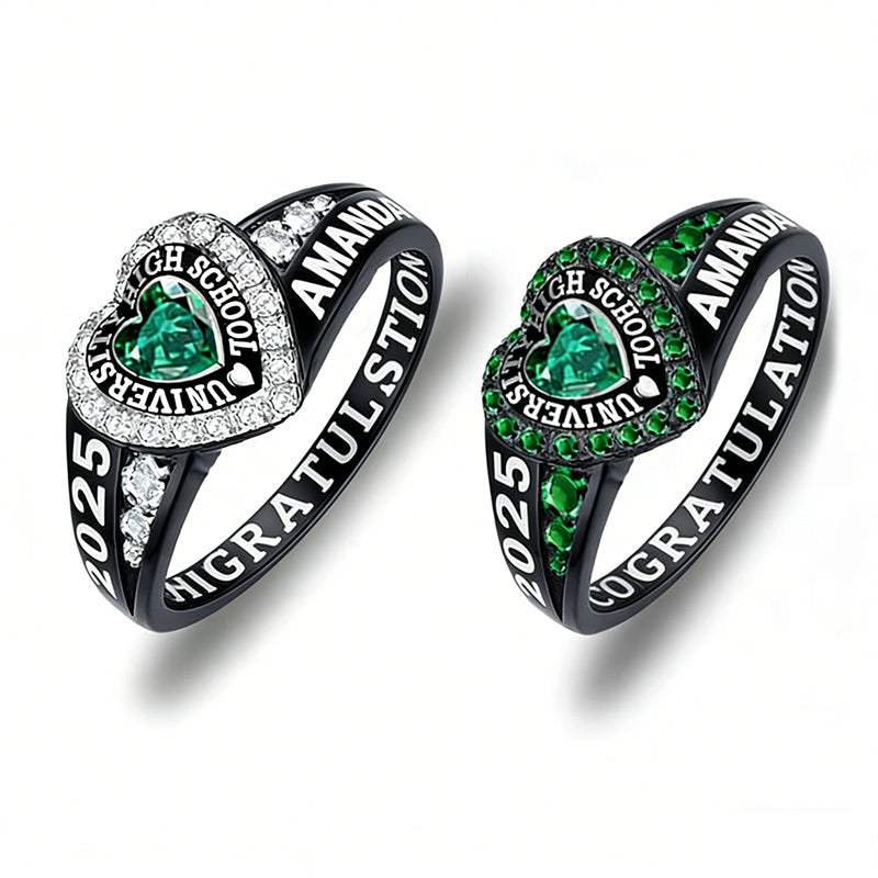 Sterling Silver Personalized Birthstone Engraved Class Rings for Women, College Senior High School Ring