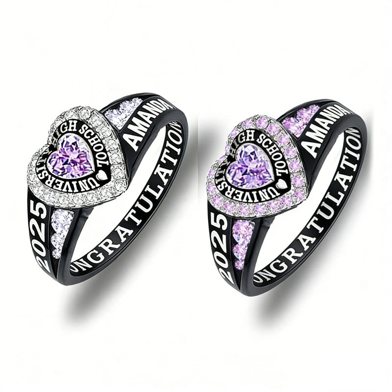 Sterling Silver Personalized Birthstone Engraved Class Rings for Women, College Senior High School Ring