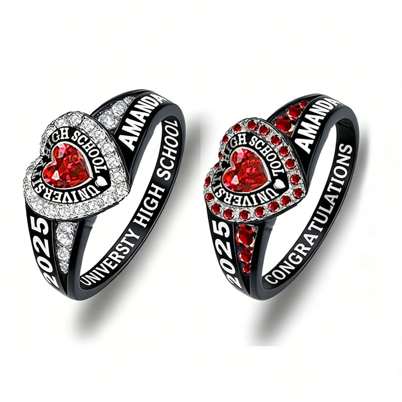 Copper Personalized Birthstone Engraved Class Rings for Women, College Senior High School Ring