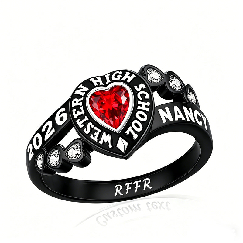 Sterling Silver Personalized Birthstone Engraved Class Rings for Women, College Senior High School Ring
