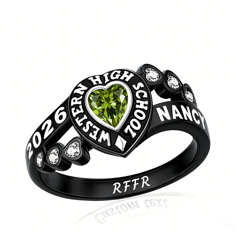 Sterling Silver Personalized Birthstone Engraved Class Rings for Women, College Senior High School Ring
