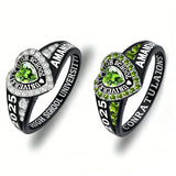 Sterling Silver Personalized Birthstone Engraved Class Rings for Women, College Senior High School Ring