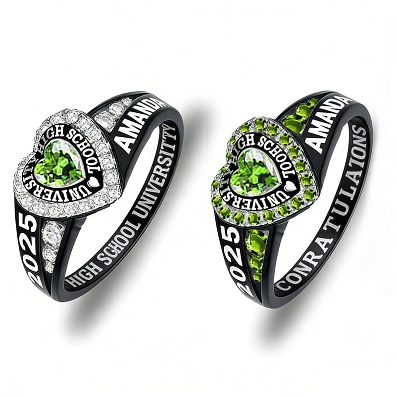 Sterling Silver Personalized Birthstone Engraved Class Rings for Women, College Senior High School Ring