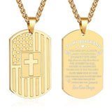 14K Gold Plated American Flag Dog Tag Cross Necklace for Men