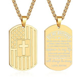 14K Gold Plated American Flag Dog Tag Cross Necklace for Men