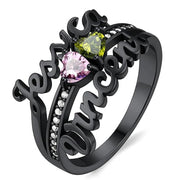 Sterling Silver Personalized 2 Heart Birthstone Engraved Ring