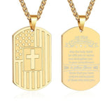 14K Gold Plated American Flag Dog Tag Cross Necklace for Men