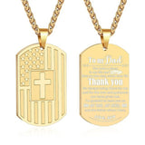 14K Gold Plated American Flag Dog Tag Cross Necklace for Men