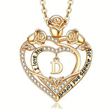 14K Gold Plated Rose Heart Initial Necklace Engraved with I Love You for Always and Forever  for Women