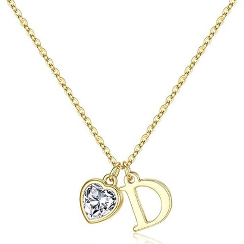 14K Gold Plated Initial A-Z Heart Birthstone Letter Necklace