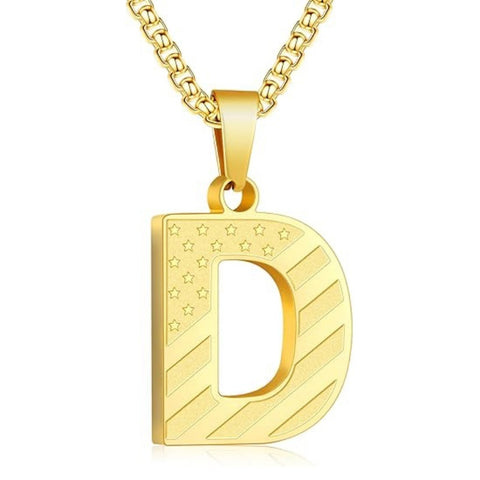 14K Gold Plated American Flag Initial Pendant Necklace for Men