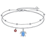 Sterling Silver Personalized Filigree Turtle Orca Whale Single Layer Anklet Bracelet