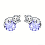 Sterling Silver Birthstone Cat Stud Earrings