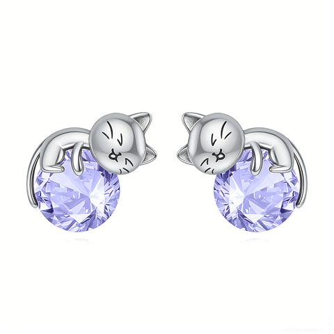 Sterling Silver Birthstone Cat Stud Earrings