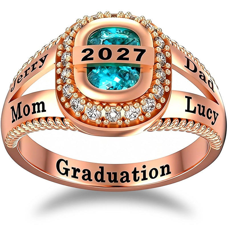 Sterling Silver Customizable Birthstone Engraved High School College Graduation Class Ring