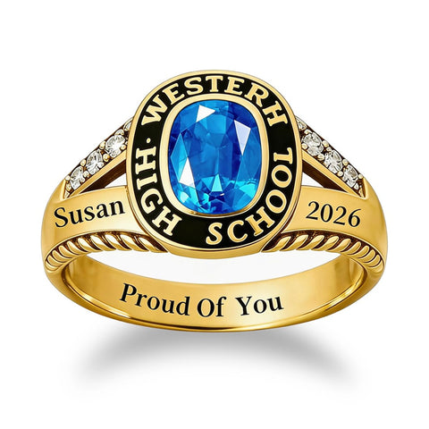 Sterling Silver Customizable Birthstone Engraved 2026 High School College Graduation Class Ring