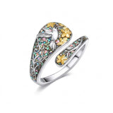 Sterling Silver Turquoise Hummingbird Butterfly Sunflower Adjustable Spoon Ring