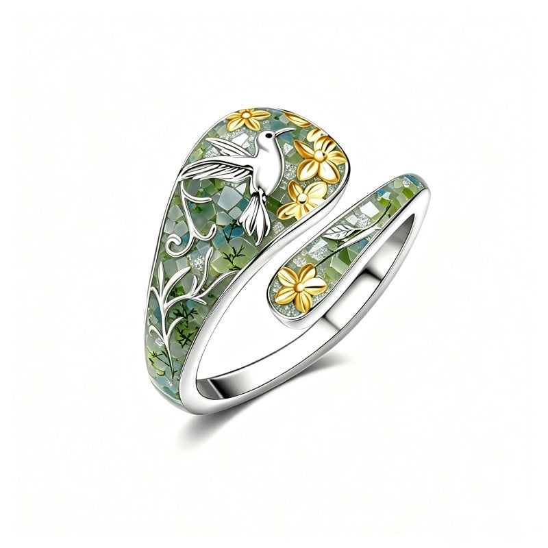 Sterling Silver Turquoise Hummingbird Butterfly Sunflower Adjustable Spoon Ring