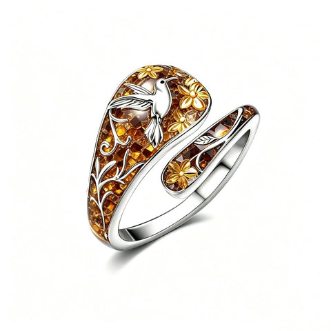 Sterling Silver Turquoise Hummingbird Butterfly Sunflower Adjustable Spoon Ring
