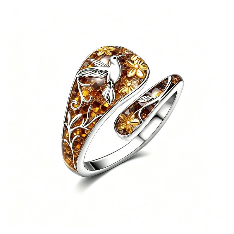 Sterling Silver Turquoise Hummingbird Butterfly Sunflower Adjustable Spoon Ring