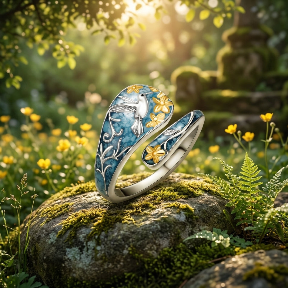 Sterling Silver Turquoise Hummingbird Butterfly Sunflower Adjustable Spoon Ring