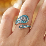 Sterling Silver Turquoise Hummingbird Butterfly Sunflower Adjustable Spoon Ring