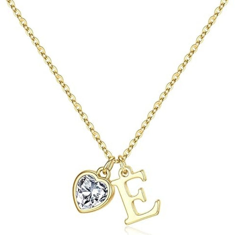 14K Gold Plated Initial A-Z Heart Birthstone Letter Necklace