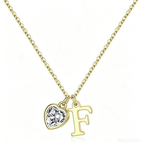 14K Gold Plated Initial A-Z Heart Birthstone Letter Necklace
