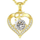 14K Gold Plated Initial Love Heart 2 Carat Moissanite Necklaces for Women Christmas Anniversary Birthday Present Gifts