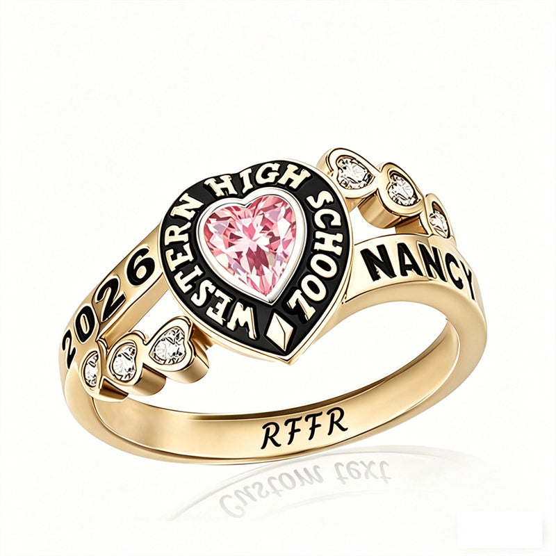 Sterling Silver Personalized Birthstone Engraved Class Rings for Women, College Senior High School Ring