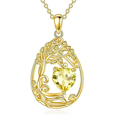 Sterling Silver Birthstone Teardrop Tree of Life Pendant Necklace